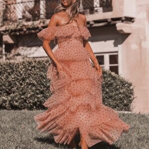 Petal & Pup Belle Tiered Tulle Ruffle Polka Dot Maxi Dress